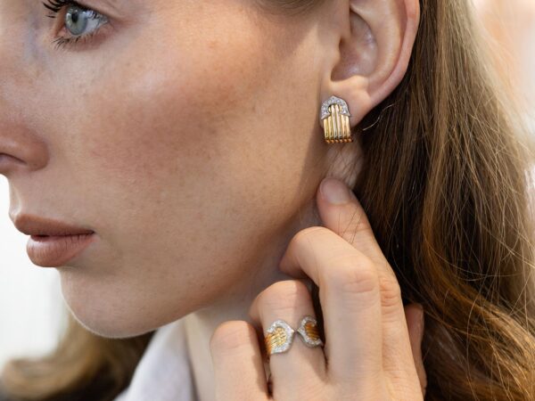 Wearing Vintage Diamond Gold Earrings