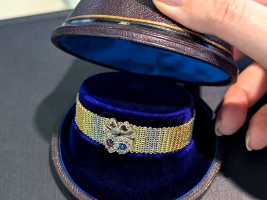 gold chain mesh bracelet with gemstones