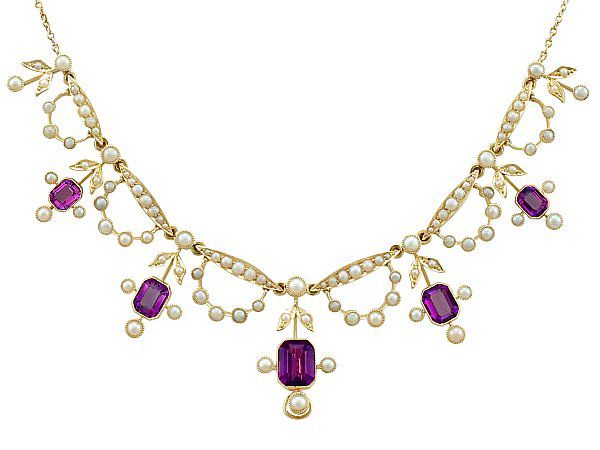 edwardian seed pearl and amethyst necklace