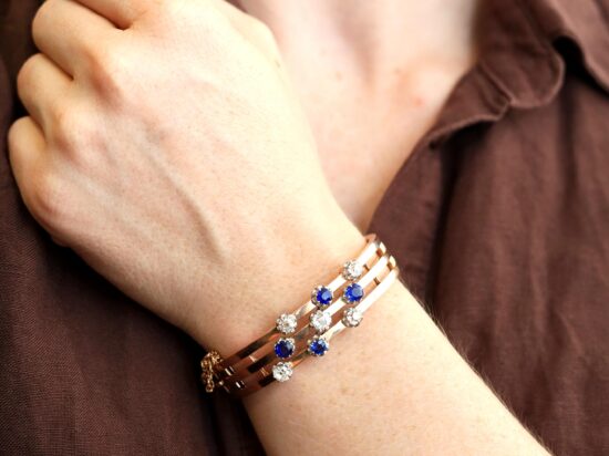 Sapphire and Rose Gols Bracelet On Wrist