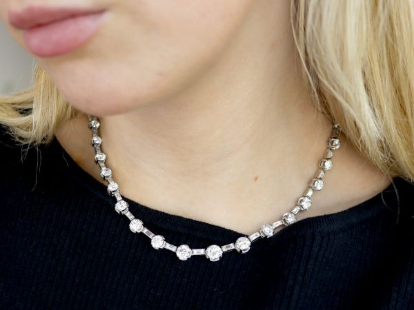 Wearing Art Deco Diamond Necklace 