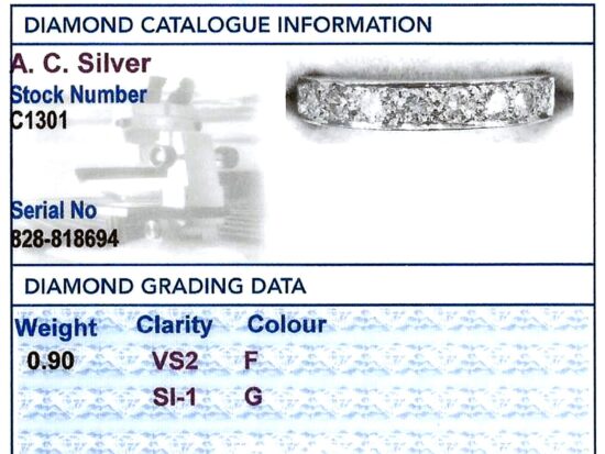Vintage Diamond Half Eternity Ring grading card