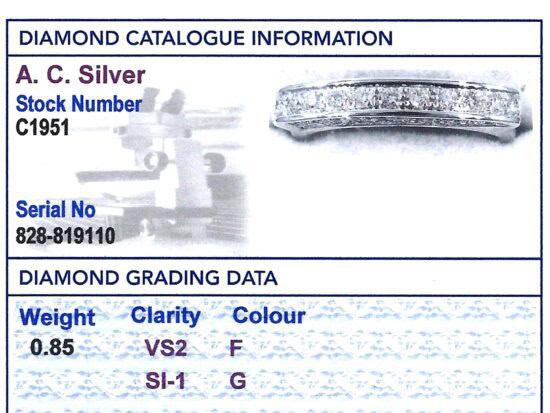 Unusual Half Eternity Ring in White Gold grading card