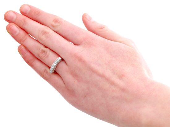 wearing Unusual Half Eternity Ring in White Gold