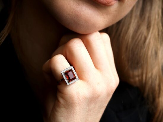 wearing a square citrine cluster ring
