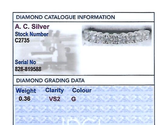18ct White Gold Half Eternity Ring grading card