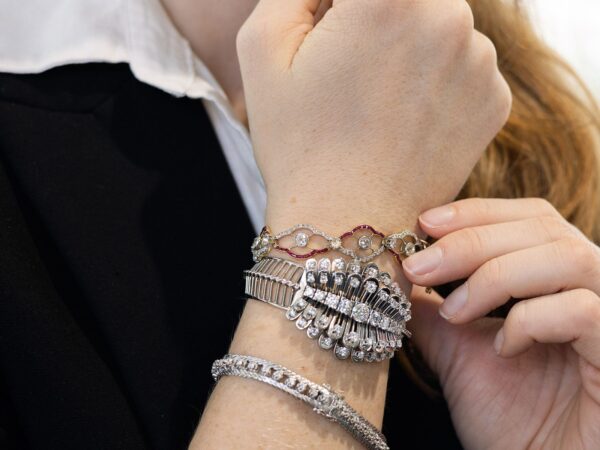 Diamond White Gold Bangle On Hand
