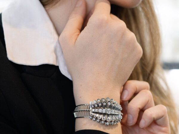 Antique White Gold Bangle Worn