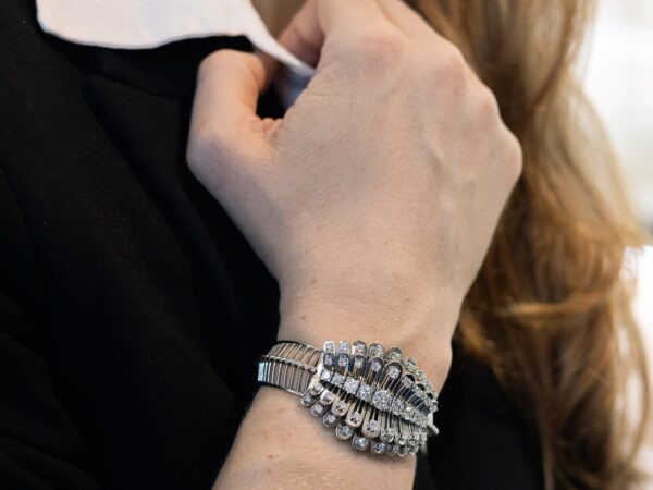 Diamond White Gold Bangle Wrist View