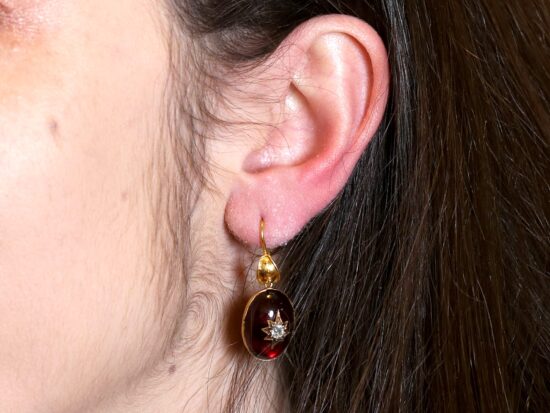 Garnet Earring Being Worn