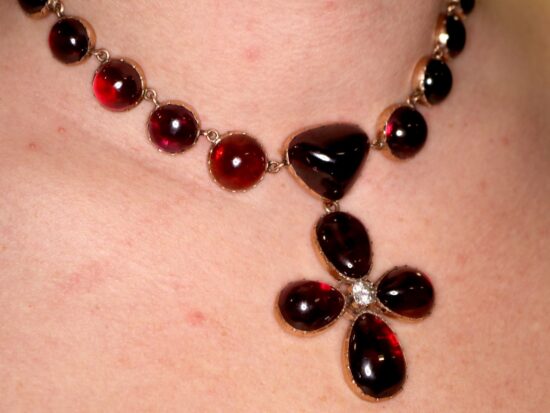 Cabochon Garnet Necklace On Neck