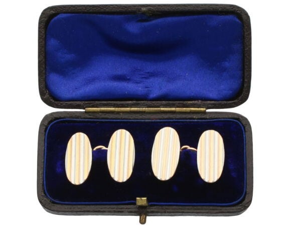 gold and platinum oval cufflinks boxed
