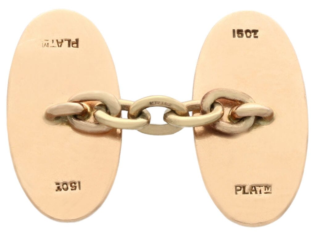 gold and platinum oval cufflink hallmarks