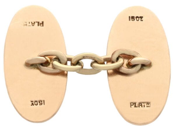 gold and platinum oval cufflink hallmarks