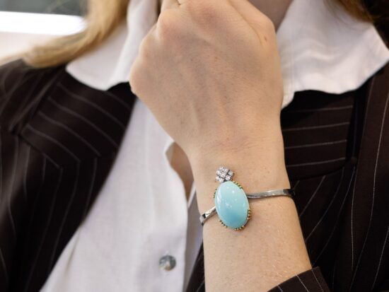 Turquoise Diamond Bangle On Wrist