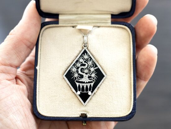 onyx and diamond pendant
