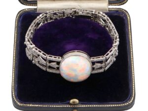 Antique Opal Diamond Platinum Bracelet