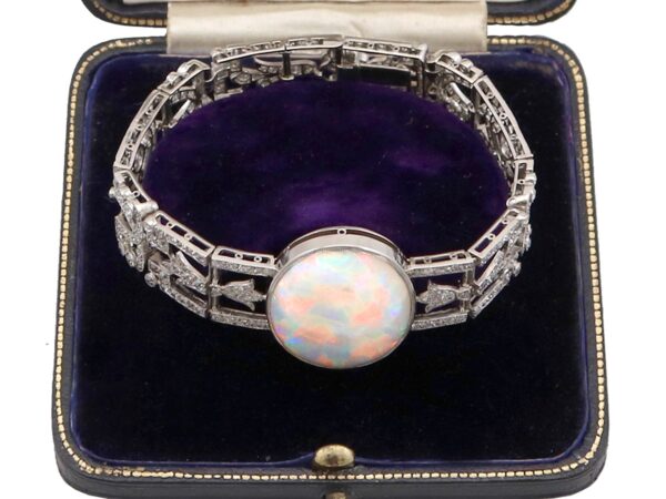 Antique Opal Diamond Platinum Bracelet