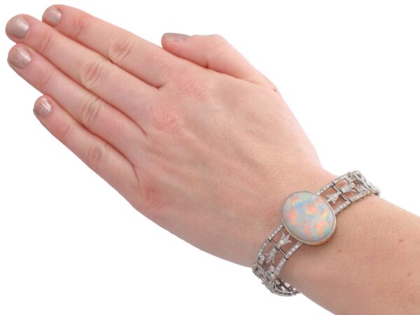 Opal Diamond Platinum Bracelet On Wrist