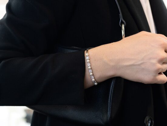 Diamond Pearl Bracelet On Wrist