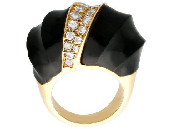 setting of Vintage Onyx & Diamond Cocktail Ring