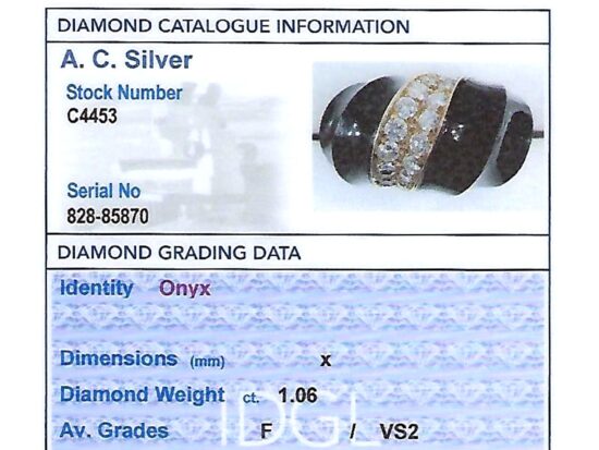Vintage Onyx & Diamond Cocktail Ring grading card