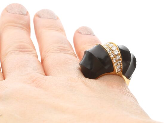 Vintage Onyx & Diamond Cocktail Ring on hand
