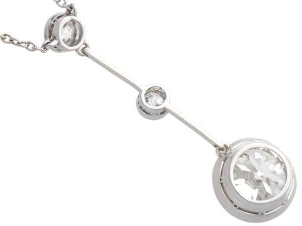 Antique 3 diamond drop pendant necklace