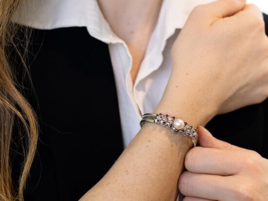 Pearl Ruby Bracelet On Wrist