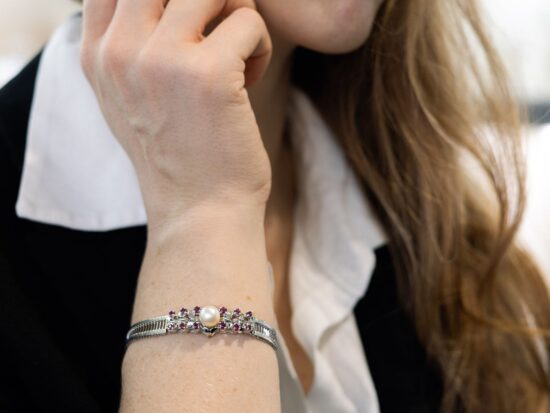 Ruby Pearl Bracelet Wearing Shot