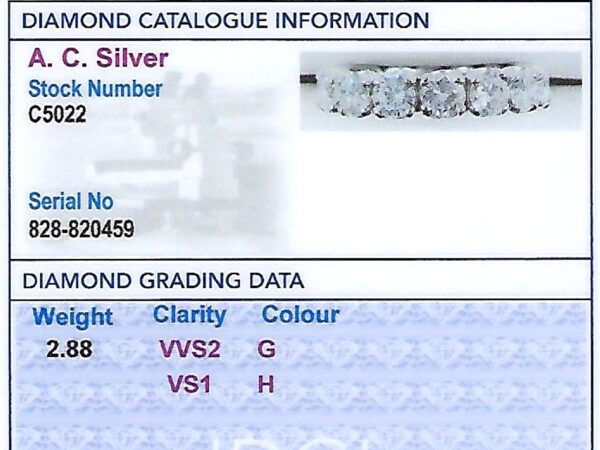 18ct white gold half eternity ring grading card