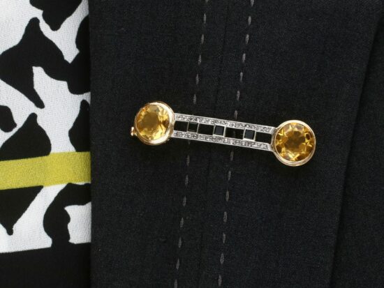 wearing Antique Citrine Brooch in Gold