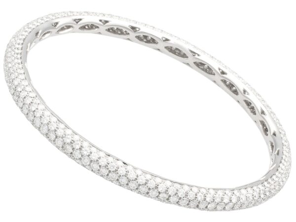 Vintage Italian Diamond White Gold Bangle Angled