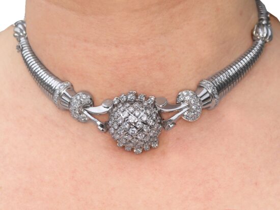 Diamond Necklace Worn Close Up