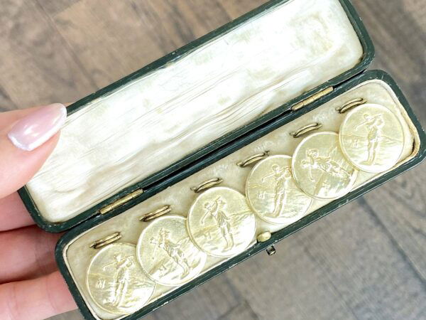 antique gold golf buttons in box