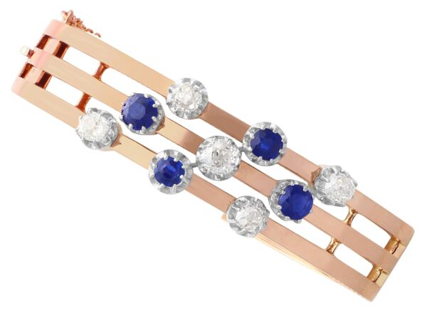 Antique French Sapphire Diamond Rose Gold Bangle