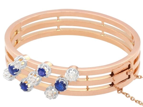 18ct Rose Gold Sapphire Diamond Bangle