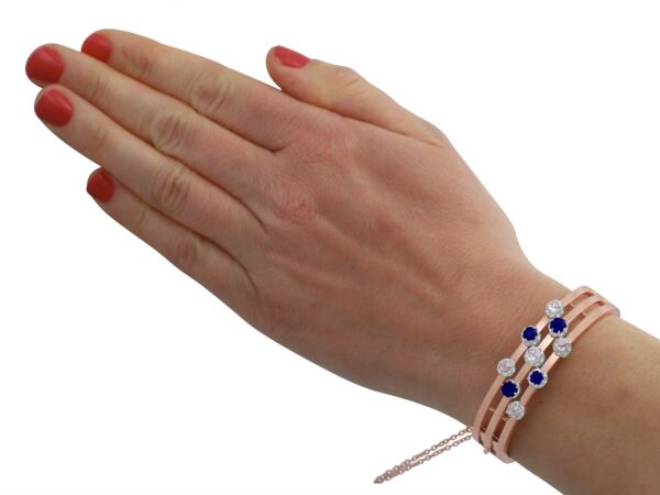Sapphire Diamond Rose Gold Bangle On Wrist