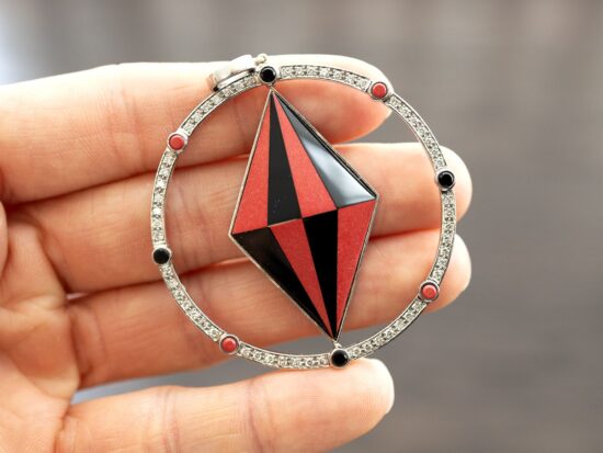 coral and onyx pendant