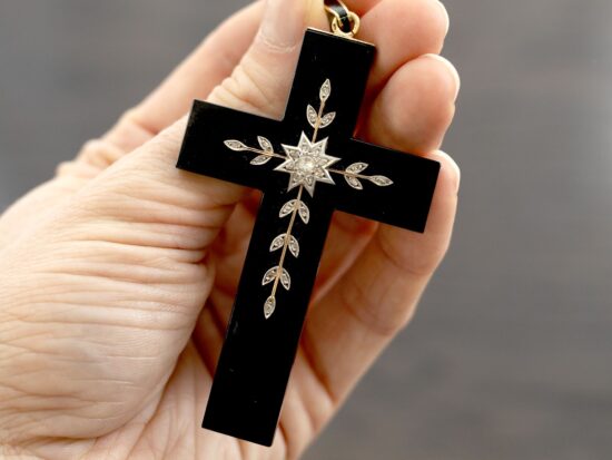 onyx and diamond cross pendant
