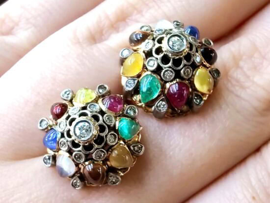 Antique Gemstone Cluster Earrings