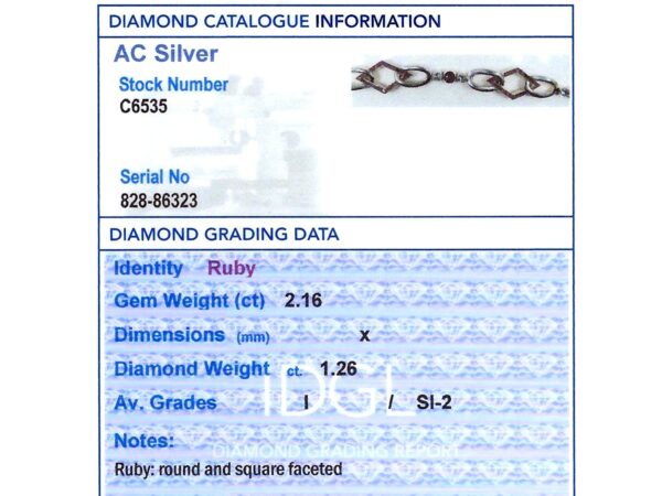 Ruby Diamond Bracelet Certificate