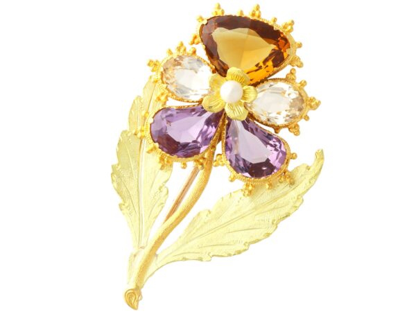 gold flower brooch gemstone