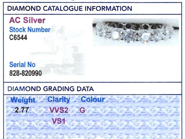 platinum eternity diamond ring grading caard