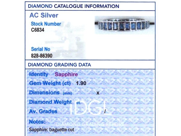 18k white gold sapphire eternity ring grading card