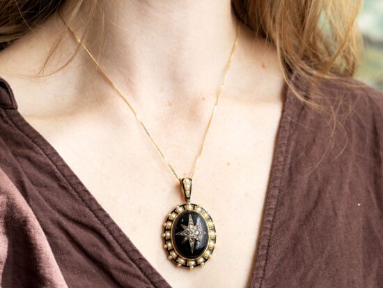 onyx victorian pendant on neck