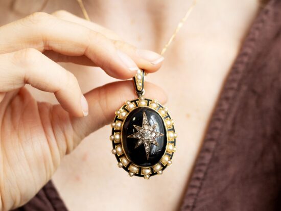 wearing onyx victorian pendant