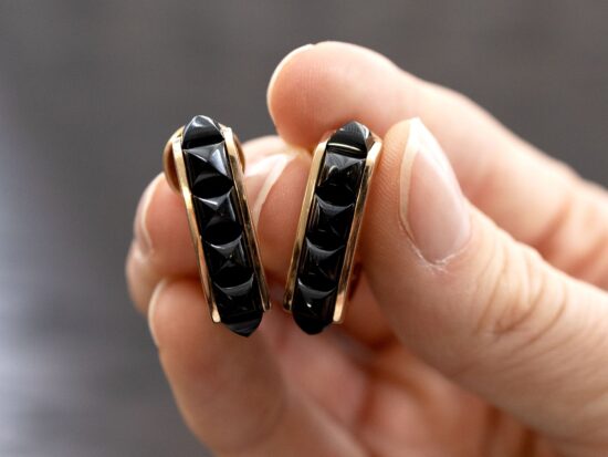 rose gold hoop earrings with onyx