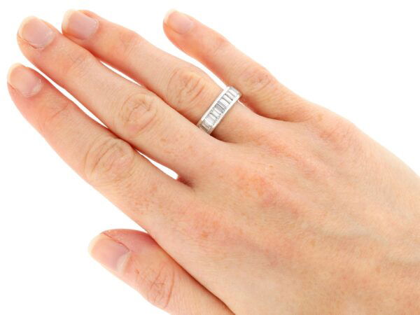 wearing baguette diamond eternity ring