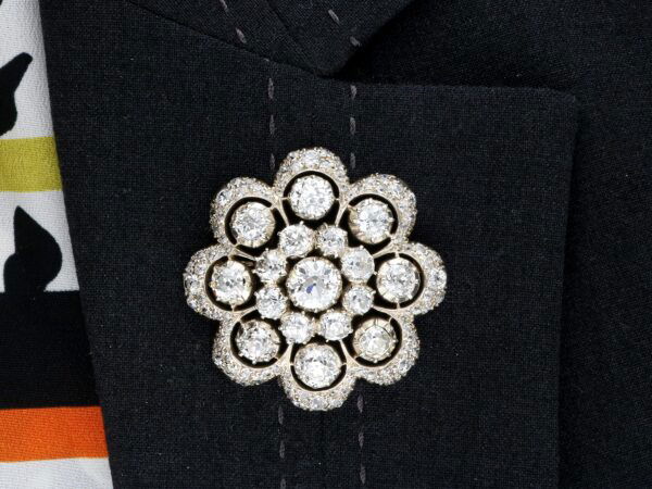 wearing a Victorian diamond brooch